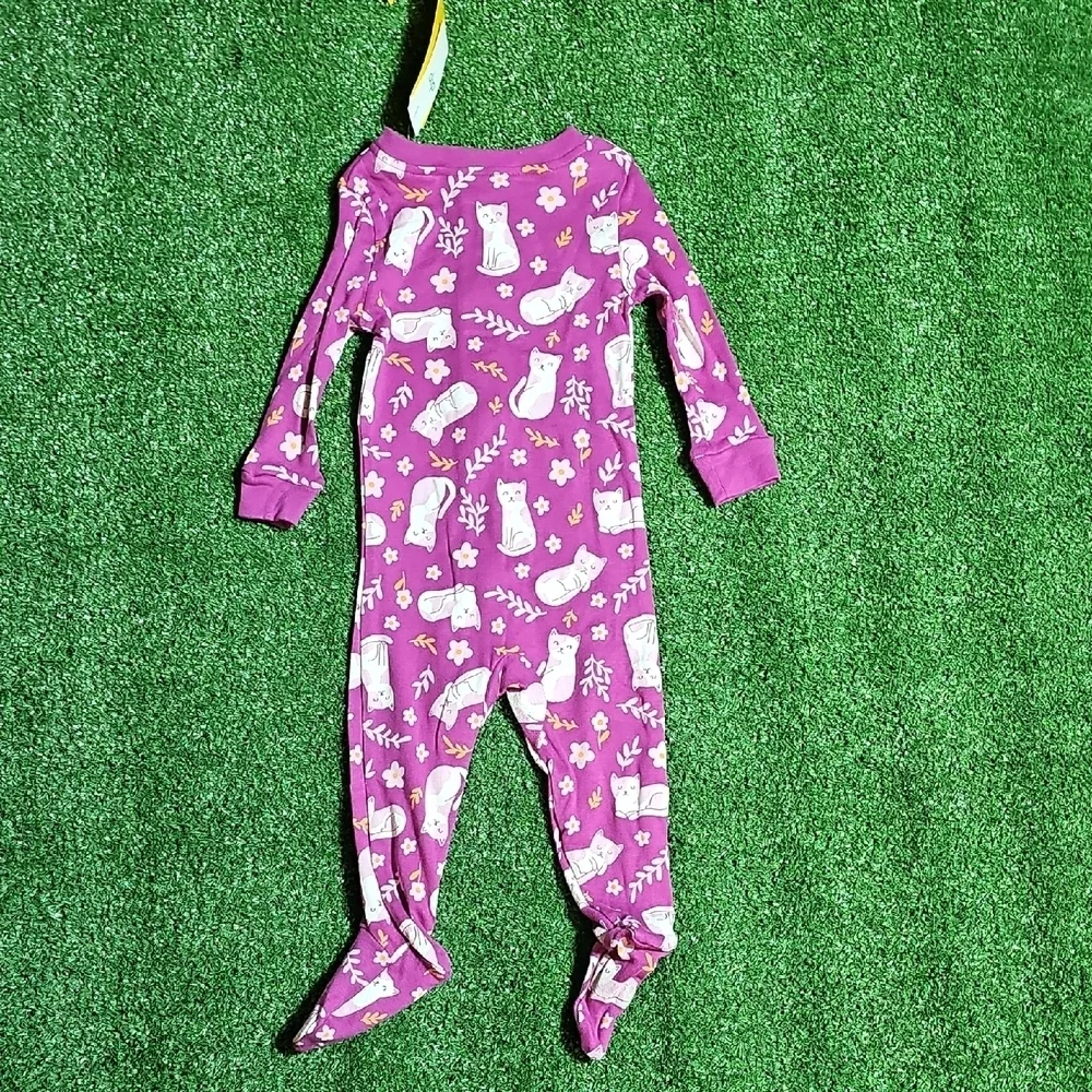 Purple Baby Girl Footie with Cat Design